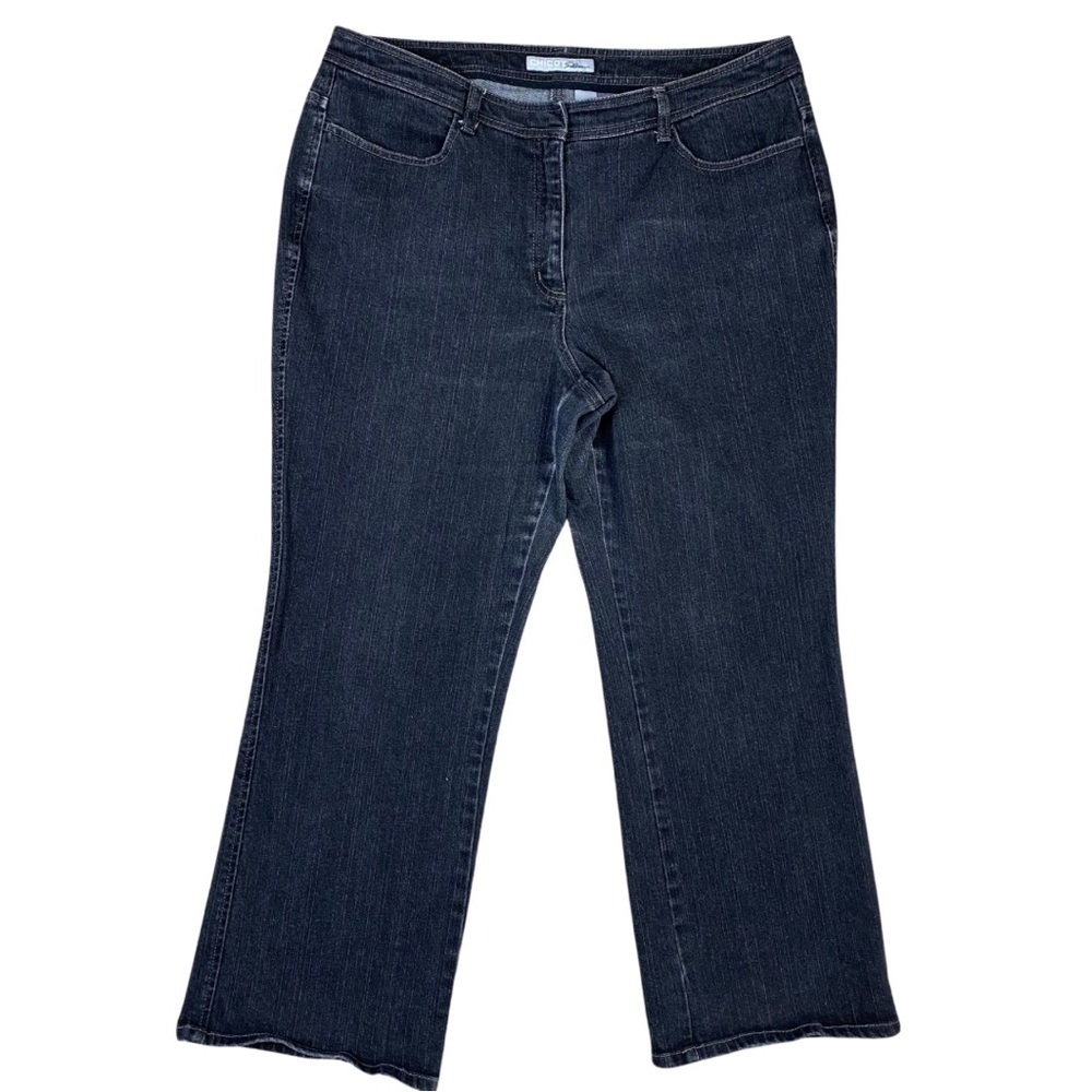 Chico’s Platinum Pavee Black Denim Jeans Straight Leg Mid Rise Size 3 (16) Short